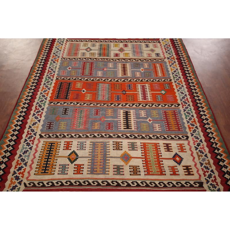 Vegetable Dye Kilim Qashqai Persian Antique Rug Flatweave Wool Carpet - 5'2" X 10'0"