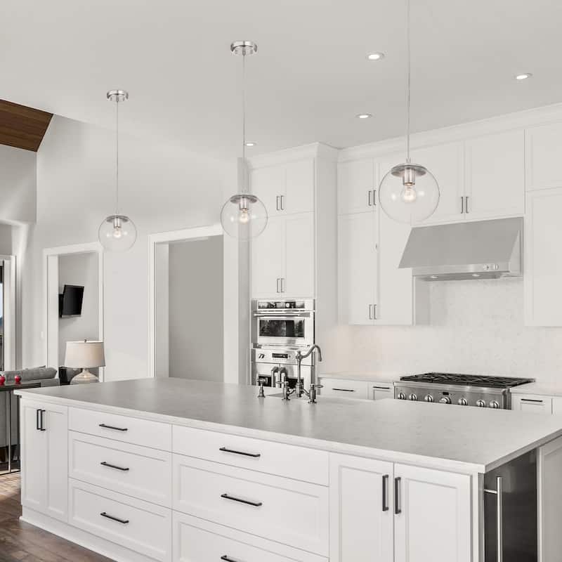 7.75 in. 1-Light Brushed Nickel Pendant Light with Clear Globe Glass Shade - Brushed Nickel