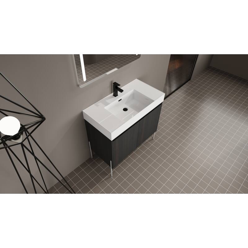 36-Inch Bathroom Vanity with Resin Sink, Floor-to-Ceiling Storage Cabinet, Soft Close Doors, and Easy Assembly