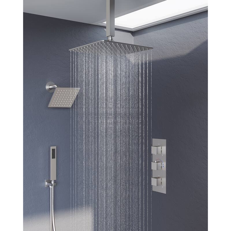 GRANDJOY 12" Ceiling-Mount Shower System Rainfall Shower Head with Anti-Scald Valve