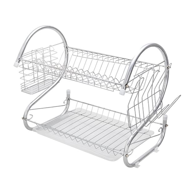 2 Tier Dish Drainer S-shaped Drying Rack Kitchen Storage - On Sale