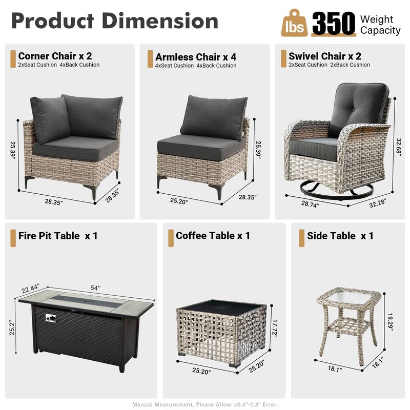 XIZZI 11-piece Outdoor Patio Wicker Furniture Sectional Set with Fire Table