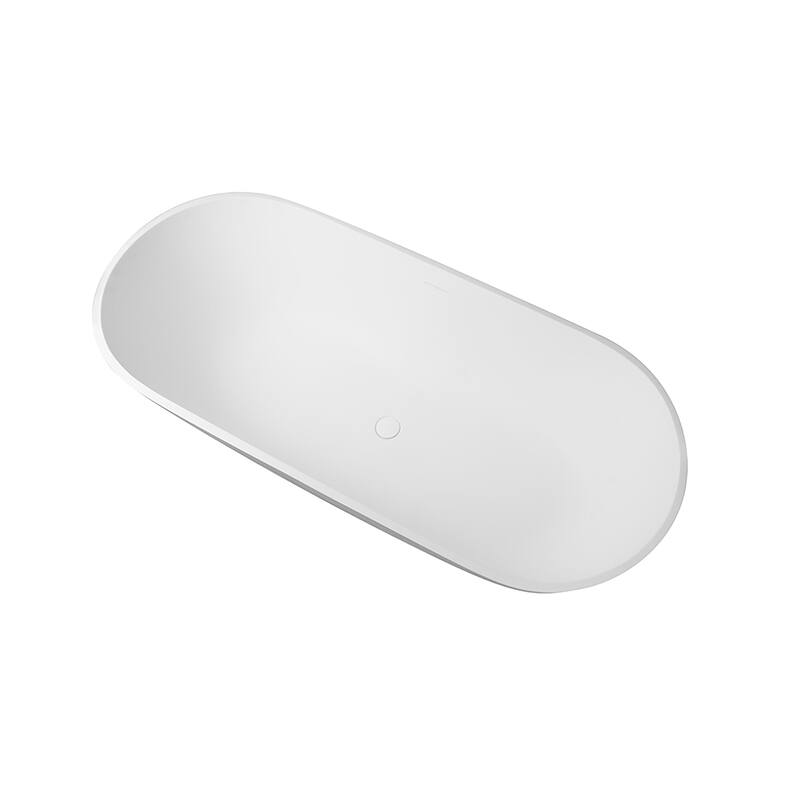 59 in. Stone Resin Freestanding Flat-bottom Soaking Bathtub in Matte White