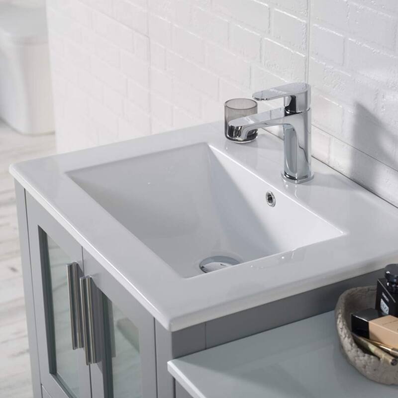 Blossom 36" Solid Wood Bathroom Vanity w/ Ceramic Sink & Side Cabinet