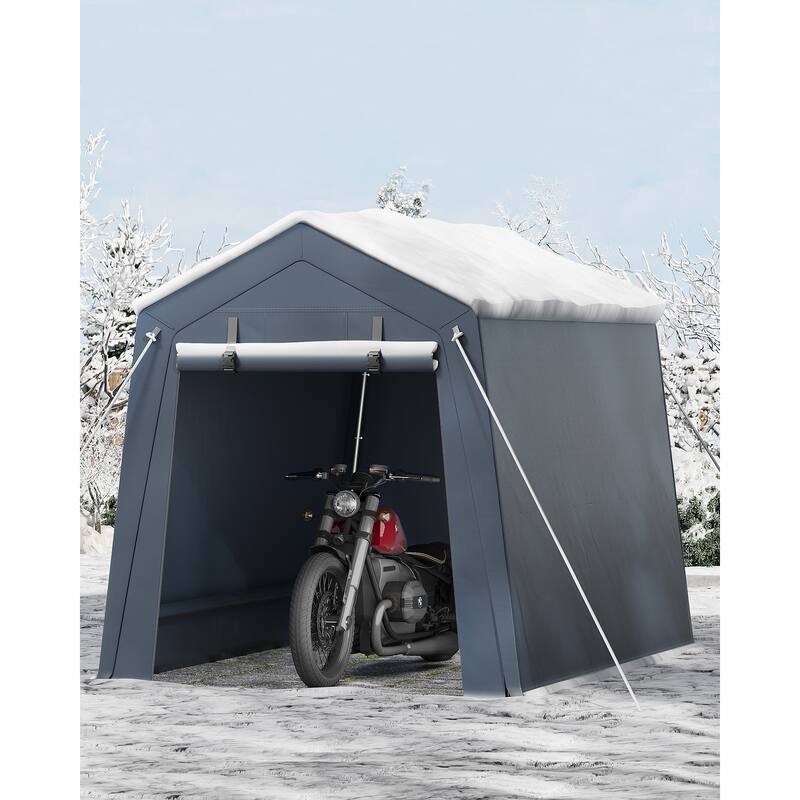 6x6 FT Portable Outdoor Storage Shed with 2 Roll-Up Zipper Doors & Vents, 240G Heavy-Duty Shelter Waterproof PE Tarp
