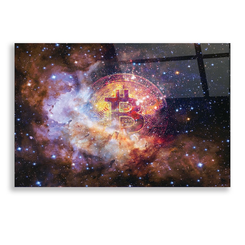 Epic Art 'Bitcoin Nebula', Acrylic Glass Wall Art - 24x16