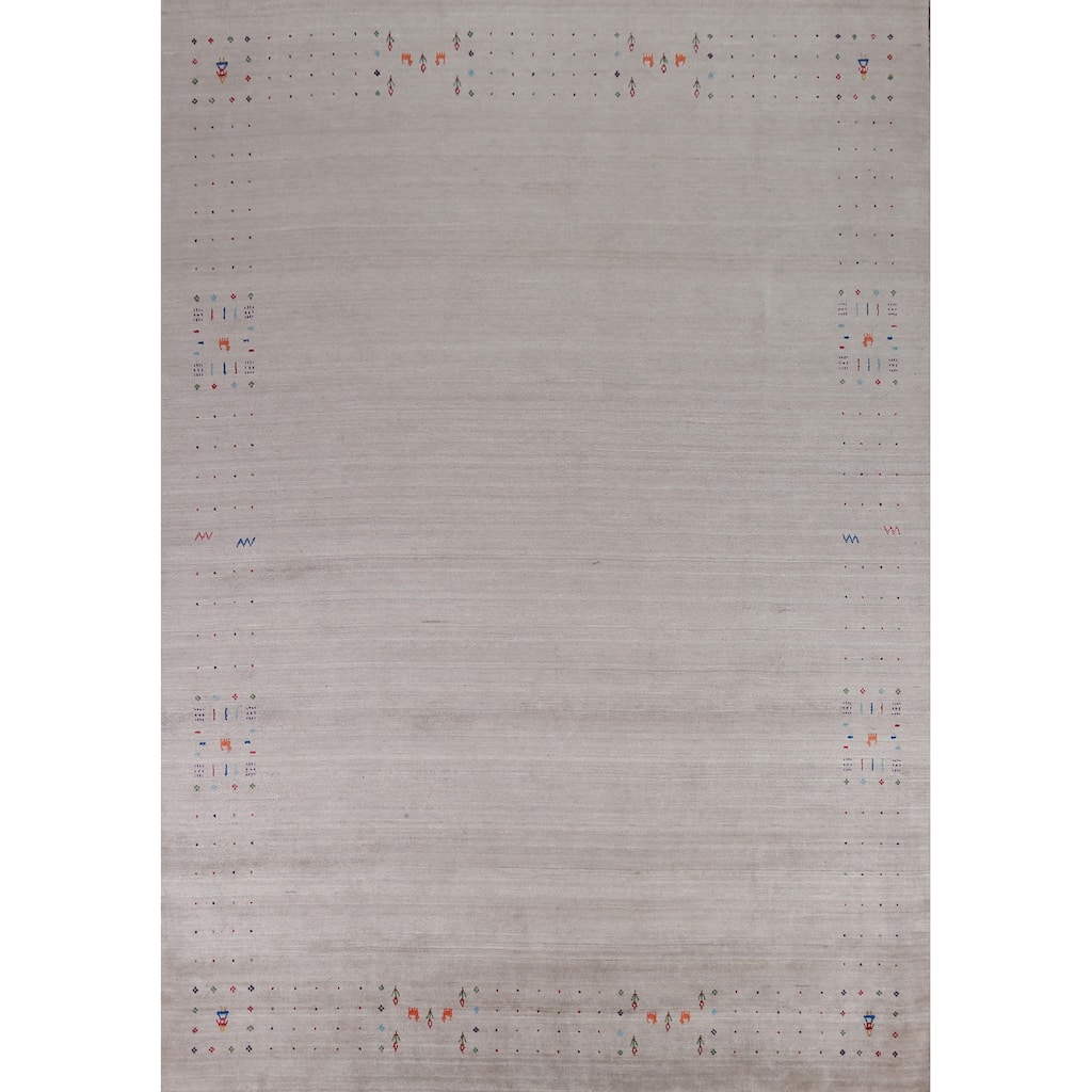 Gabbeh Indian Area Rug Handmade Beige Wool Carpet - 9'0" x 11'5"