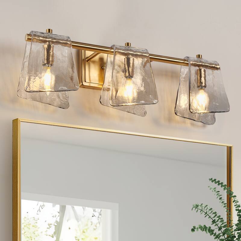 Modern Gold 3-Light Bathroom Vanity Light Textured Glass Wall Sconce - 23.6" W x 8" H x 5.9" D