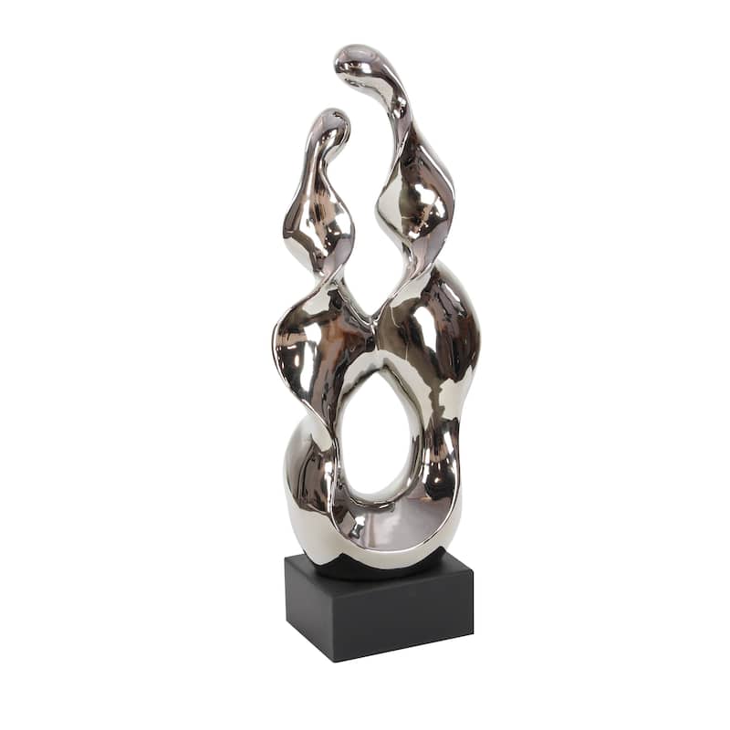 Ceramic Abstract Decorative Sculpture with Black Base - Silver - Roche River Decor