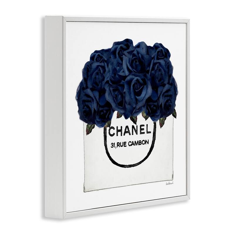 Stupell Chic Navy Blue Roses in Glam Fashion Bag Framed Wall Art