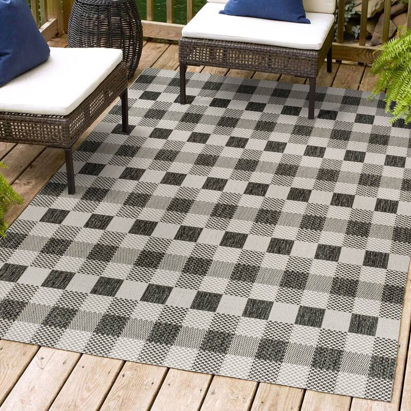 JONATHAN Y Biot Traditional Geometric Bold Gingham Black/Cream Indoor/Outdoor Area Rug