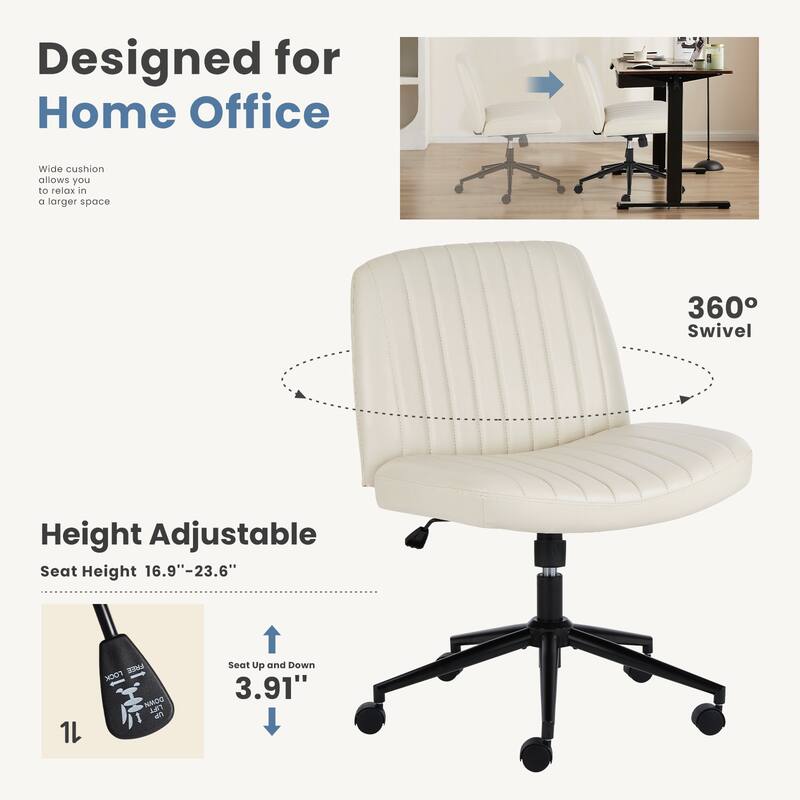 Criss Cross Legged Wheels Home Office Desk Chair, Leather Stools