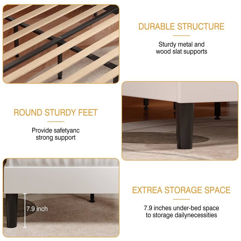 VECELO Upholstered Beds With Diamond Tufted Headboard Platform Bed Frame 7.9'' Under Bed Space