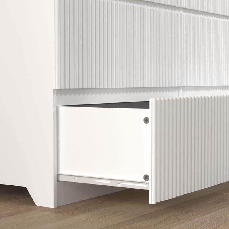 6-Drawer White Storage Cabinet, Modern Wavy Panel Dresser for Bedroom & Living Room