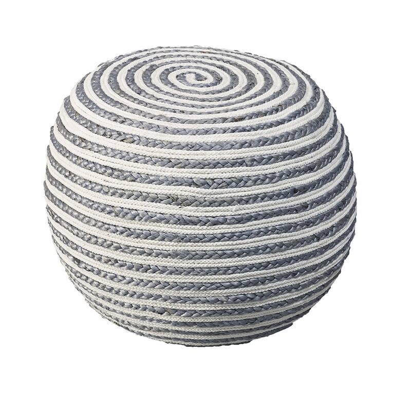 Sevita Boho Braided Jute Pouf Ottoman ( 14" x 20" ) - Gray/White
