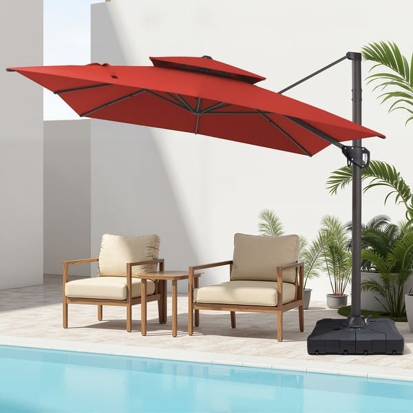 best offset patio umbrella with base Outdoor 9x11FT Patio Dual Top Cantilever Offset Umbrella with Base