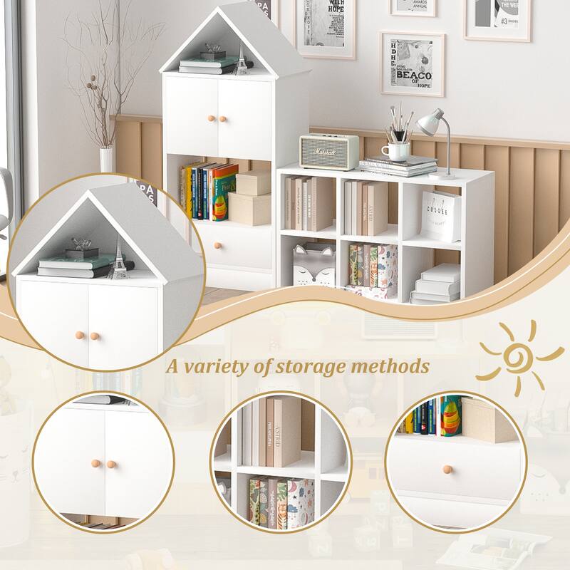 Versatile Children's Bookshelf with House-Shaped Design, Multi-Functional Storage for Books and Toys
