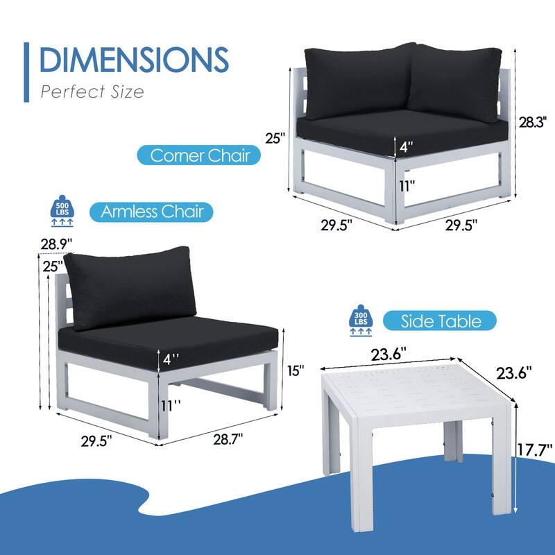 FINCATI White Aluminum Modern Patio Furniture Sectional Sofa Set with Cushion