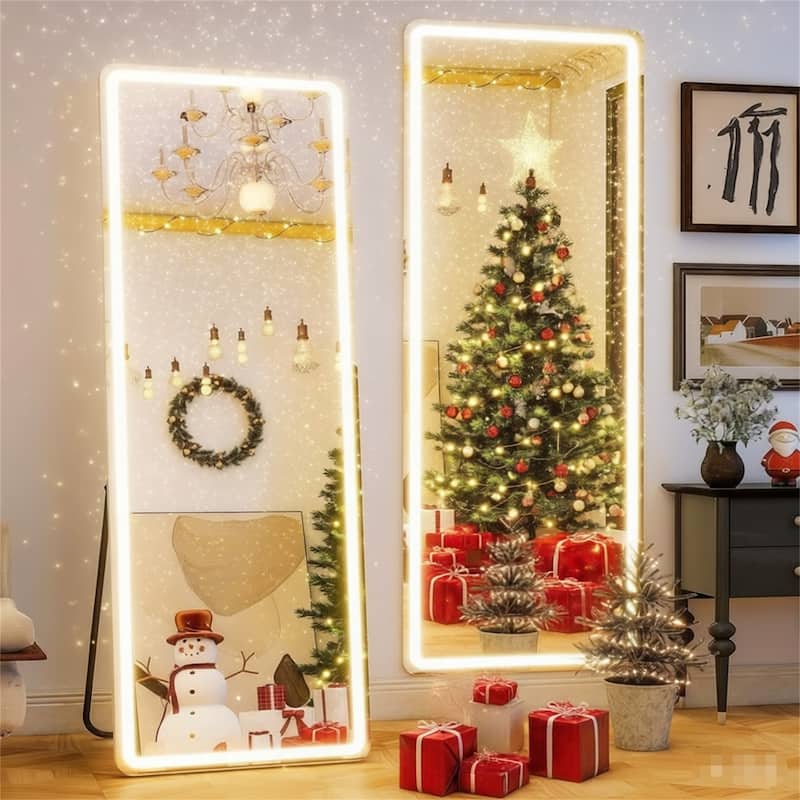 Floor Mirror with LED Light, Full Length Mirror with Stand, Hanging Mirror Wall Mounted Mirror, Full Body Mirror for Living Room