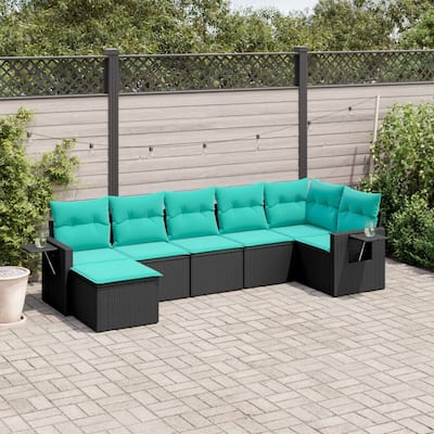 vidaXL 7 Piece Patio Sofa Set with Cushions Black Poly Rattan
