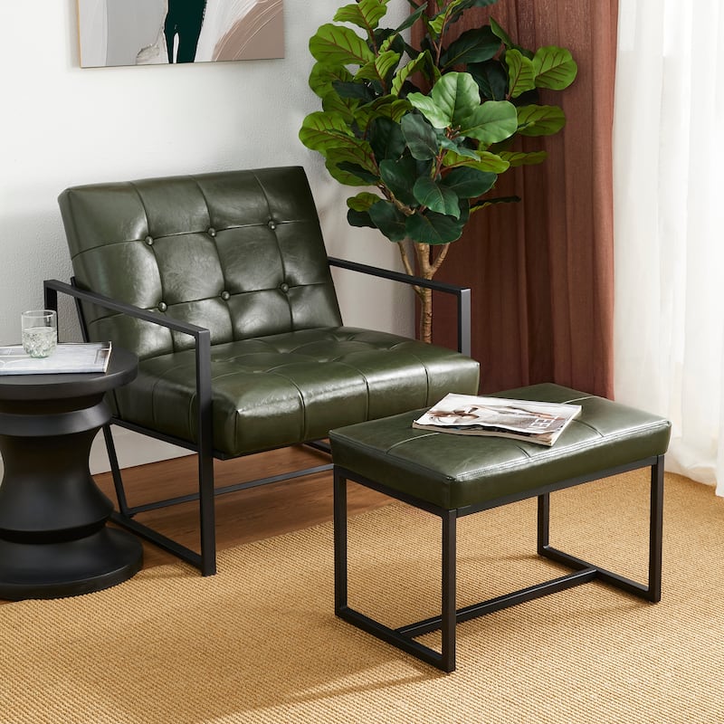 Glitzhome Set of 2 24"W Modern PU Leather Button-tufted Ottoman Foot stool