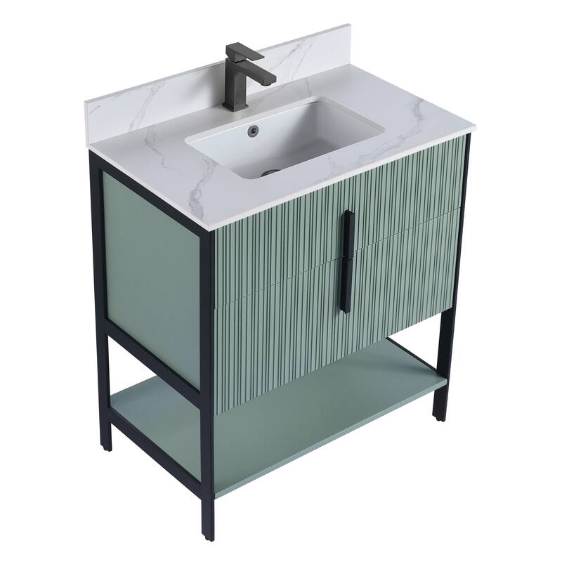 Fine Fixtures Serenity Modern Bathroom Vanity with White Carrara Stone Top