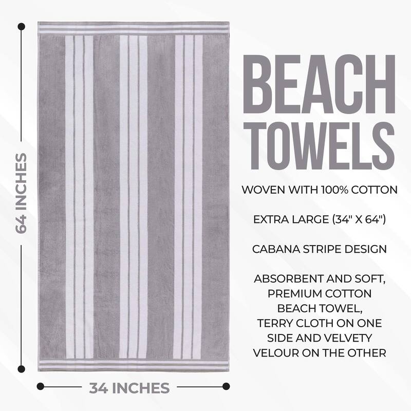 Superior Striped Large Oversized Cotton Beach Towel - Set of 2