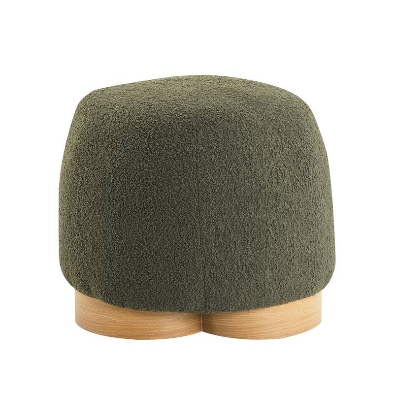 Round Soft Teddy Fabric Upholstered Ottoman, Footstool with Soft Padded Seat, Fully Assembled Modern Sofa Couch Footrest