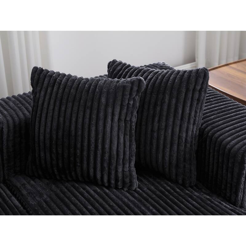 131'' Modular U-shaped Striped Corduroy 4 Seater Sofa, Black
