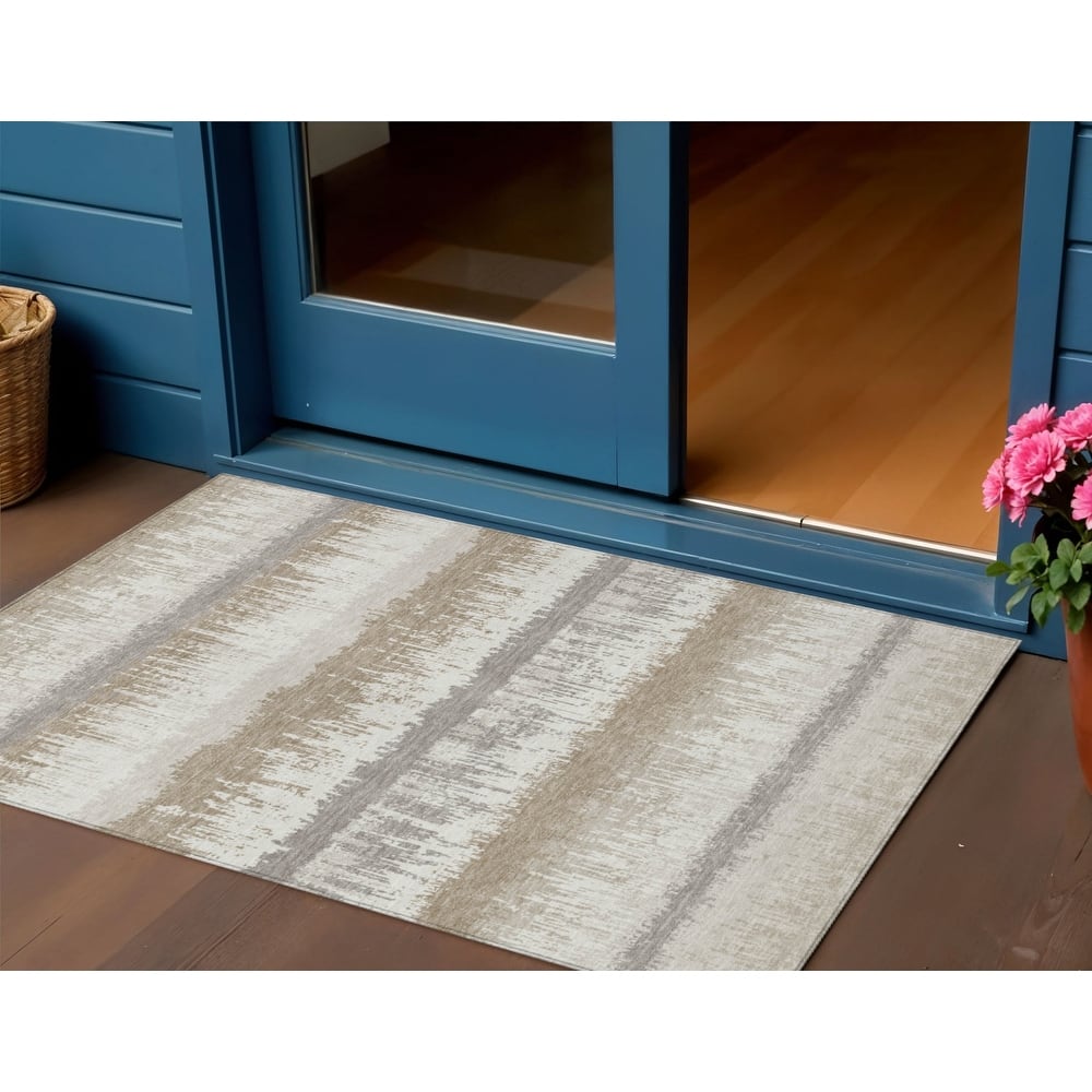 HomeRoots Striped Transitional Rectangle Outdoor Rug
