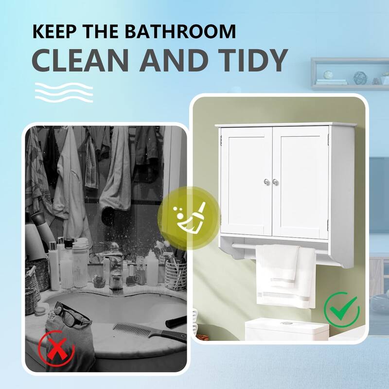 Bathroom Wall with Towels Bar and Adjustable Shelf, Over The