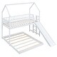 preview thumbnail 6 of 6, White Twin over Full Pine Wood Bunk Bed with Slide, Built-in Ladder, Full-Length Guardrail, and House Roof Design
