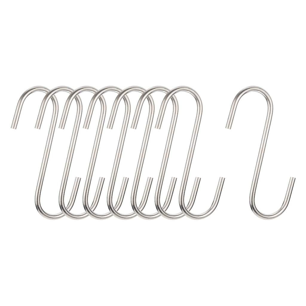 S Hanging Hooks, 5" (120mm) Extra Long Steel Hanger, Matt Silver, 8Pcs - Silver