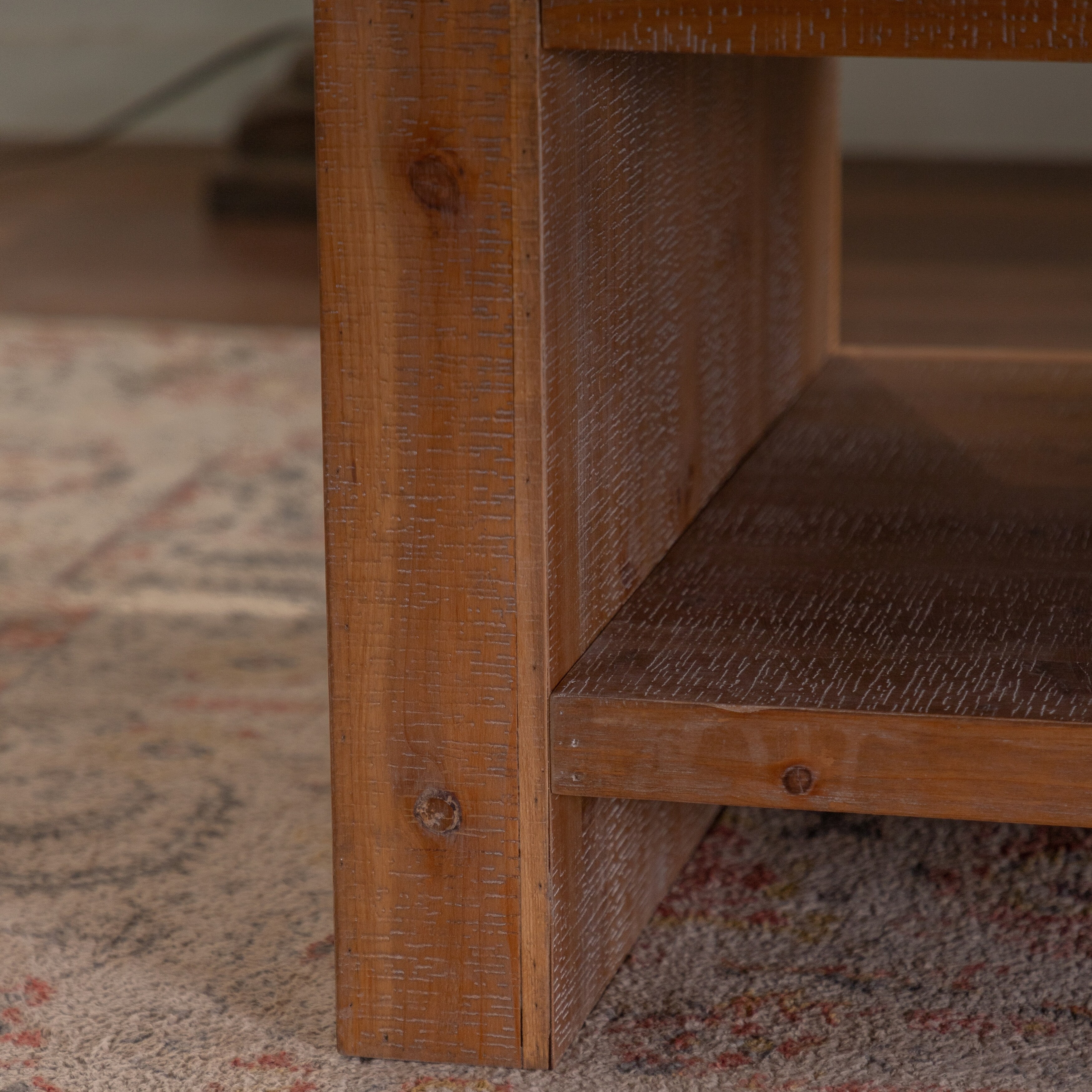 GDFStudio - Liam Rustic Solid Wood Rectangle Coffee Table with 2