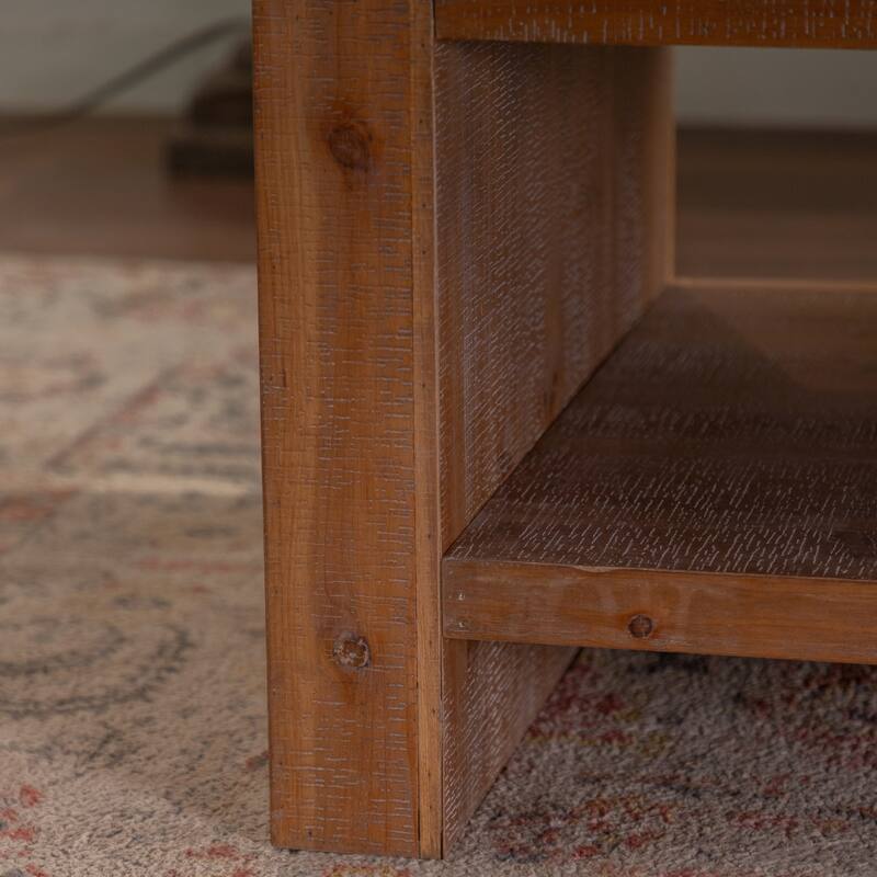 GDFStudio - Liam Rustic Solid Wood Rectangle Coffee Table with 2-Tier Storage Shelf - Coffee Table