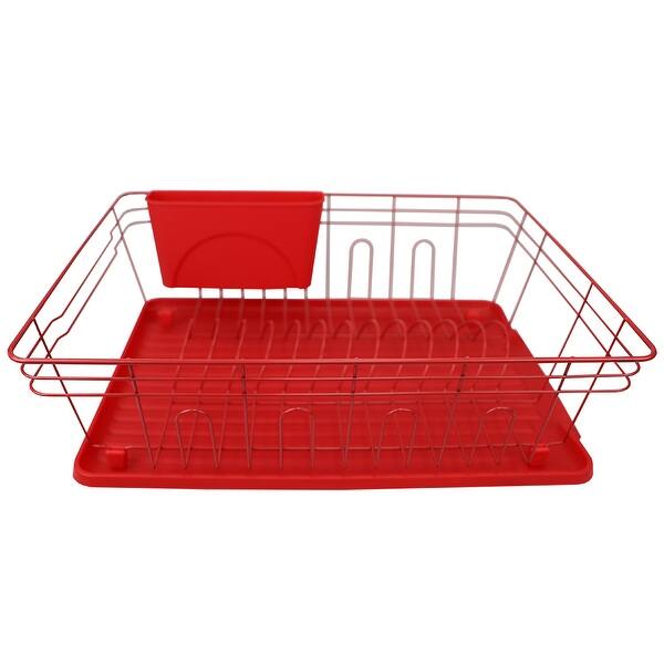 Home Basics Red Contempo 3 Piece Dish Rack - 6.5