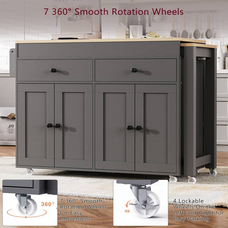 Kitchen Island with Extendable Dining Table,Rolling Kitchen Island on Wheels - N/A