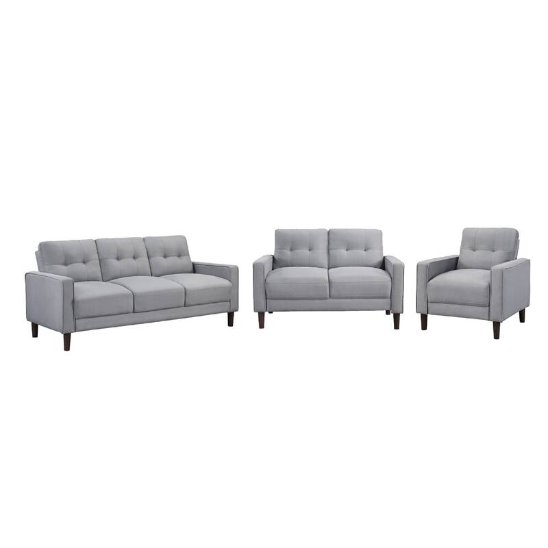 Bow 3pc Sofa Set with Track Arms and Tapered Legs, Gray Grid Tufted Fabric