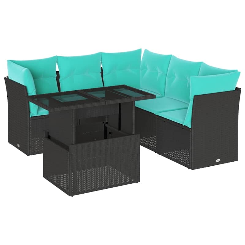 vidaXL 6 Piece Garden Sofa Set with Cushions Black Poly Rattan - 24.41 x 24.41 x 27.17