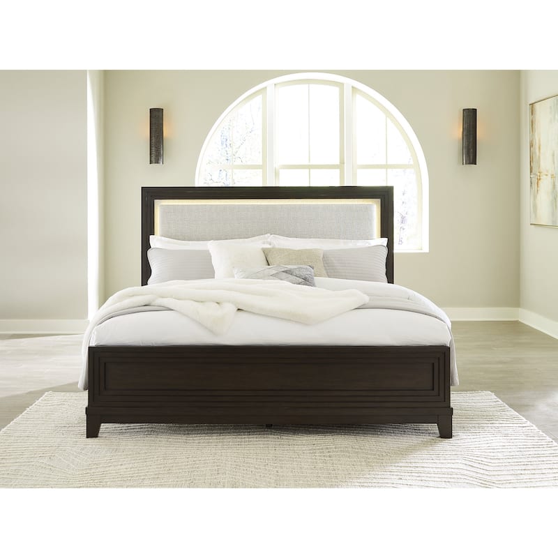 Signature Design by Ashley Neymorton Dark Brown/Gray Upholstered Panel Bed - Queen
