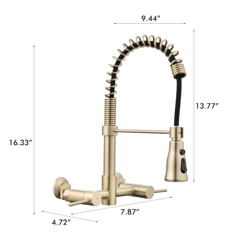 PROOX Double Handle Kitchen Faucet with Pull Out Sprayer Wall Mounted