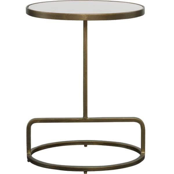 slide 1 of 1, 23" White and Brown Modern Style Oval Accent Table with Marble Top