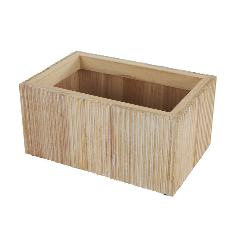 Wooden Washed Ribbed Storage Box with White Lids and Rope Handles - Set of 2 Brown - Roche River Decor