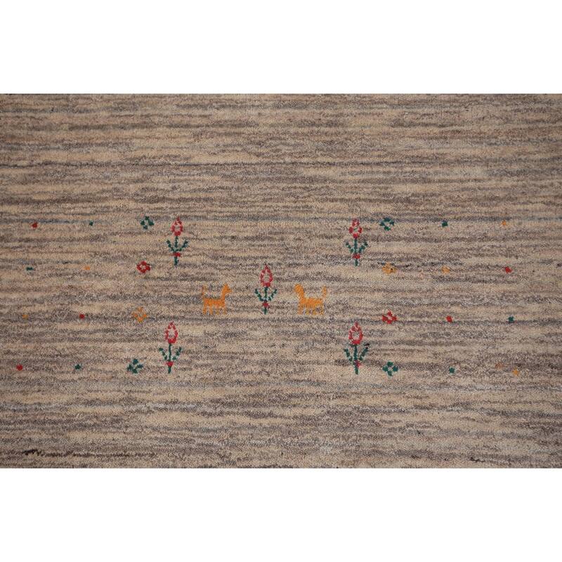 Striped Tribal Gabbeh Square Area Rug Handmade Wool Carpet - 8'0" X 7'11"