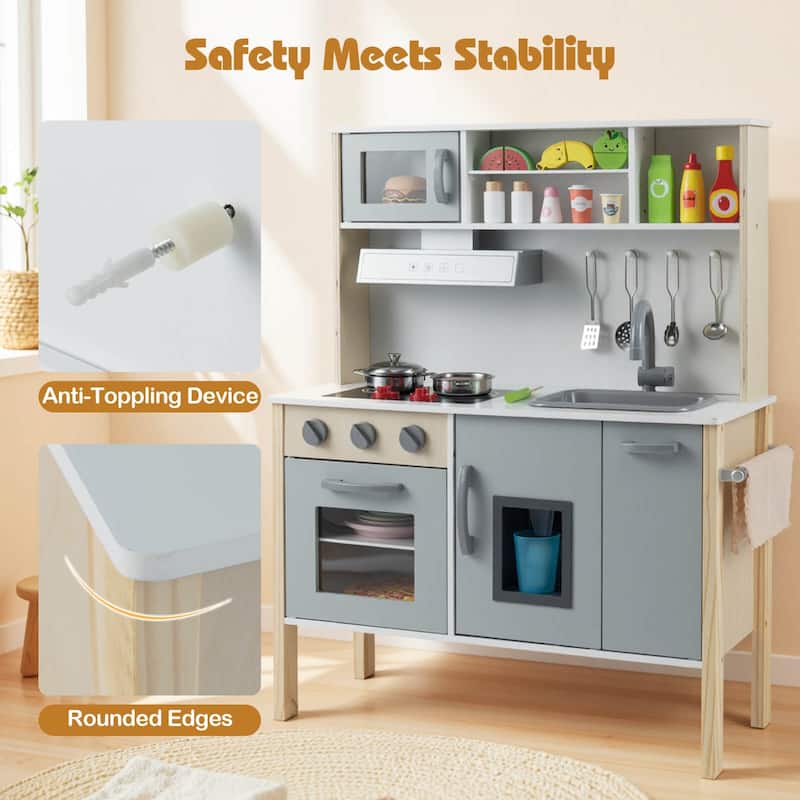 Costway Kids Kitchen Playset Wooden Pretend Play Chef Toy with - See Details