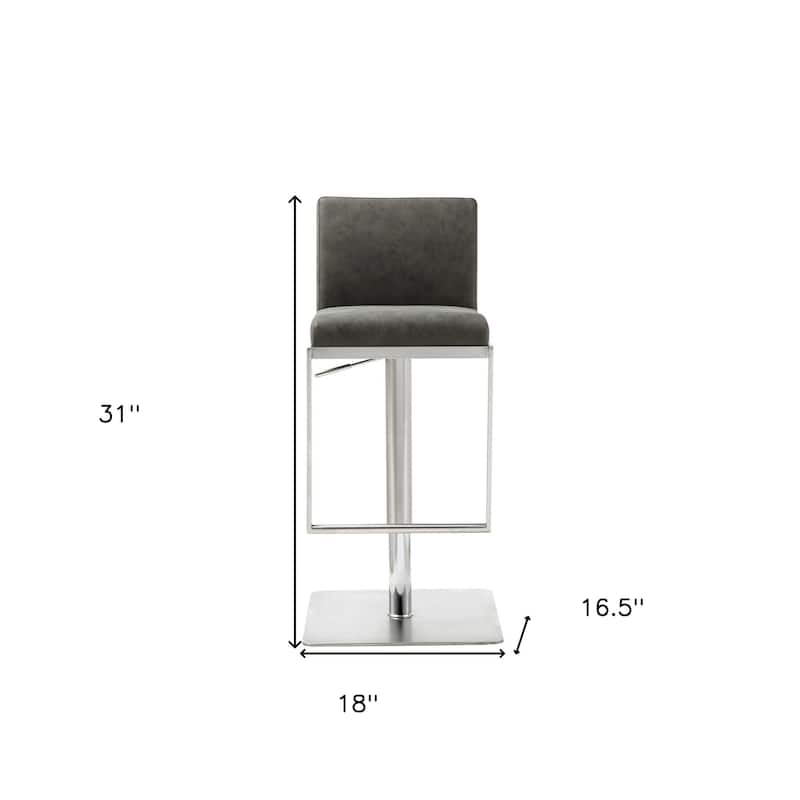 Small Contemporary Faux Leather Bar Stool with Upholstery Adjustable and Footrest Support - 18"L X 16.5"W X 31-41"H