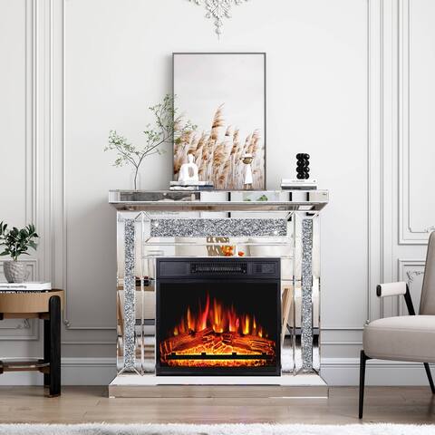 31.5" W Modern Electric Fireplace, with Mirrored Mantel