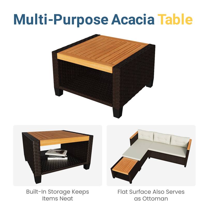 3-Piece L-Shaped Wicker Patio Set with Cushions & Table