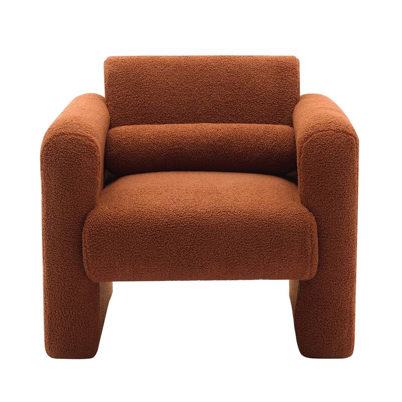 Lambskin Sherpa Fabric Accent Chair, Comfy Upholstered Reading Armchair, Lounge Single Sofa Chair with Back & Pillow