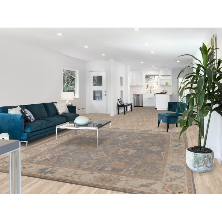 Hand Knotted Oriental 100% Wool Carpet Transitional All-Over Greys & Charcoal Oushak Area Rug - 9' 11'' X 8' 2''